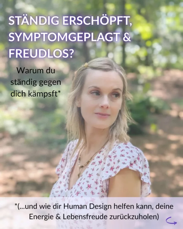 Kennst du dieses Gefühl, ständig keine Energie zu habe und gegen deine Kraft anzukämpfen? 🛑

👀 Du fühlst dich oft müde, symptomgeplagt oder einfach freudlos – obwohl du doch schon alles tust, damit es dir gut geht? 

Das Problem ist oft nicht, dass dir die Motivation fehlt. Sondern dass du gegen deine eigene Körperweisheit und deine wahre "Bauanleitung" lebst!

🌿 Genau hier setzt Human Design an: Es zeigt dir glasklar, wo du im Alltag unbemerkt Energie verlierst, wo du Druck von außen aufnimmst, warum so so bist wie du bist und wie du wieder Entscheidungen triffst, die dich wirklich stärken. 
Dein Chart ist kein theoretisches Regelwerk, sondern dein persönlicher Schlüssel zurück zu mehr Leichtigkeit, Gesundheit und Lebensfreude.

✨ Bereit, deinen eigenen Bauplan kennenzulernen?
Der perfekt abgestimmte Einstieg für dich: Das Human Design Essential Guide Reading.
👉 Alle Infos & den Link zum Reading findest du direkt in meiner Bio: https://www.wunderflecken.de/human-design-angebote-hd-essential-guide/

(Oder schreibe mir einfach eine DM mit „READING“ und ich sende dir den Link direkt zu!)

Ich freu mich schon in dein Chart einzutauschen ✨😊!

#chronischkrank #gesundheit #humandesign #symptomfrei  #multiplesklerose